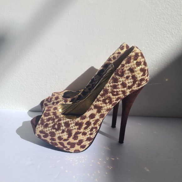 diva lounge women leopard peep toe heels,size 6 - Picture 4 of 13